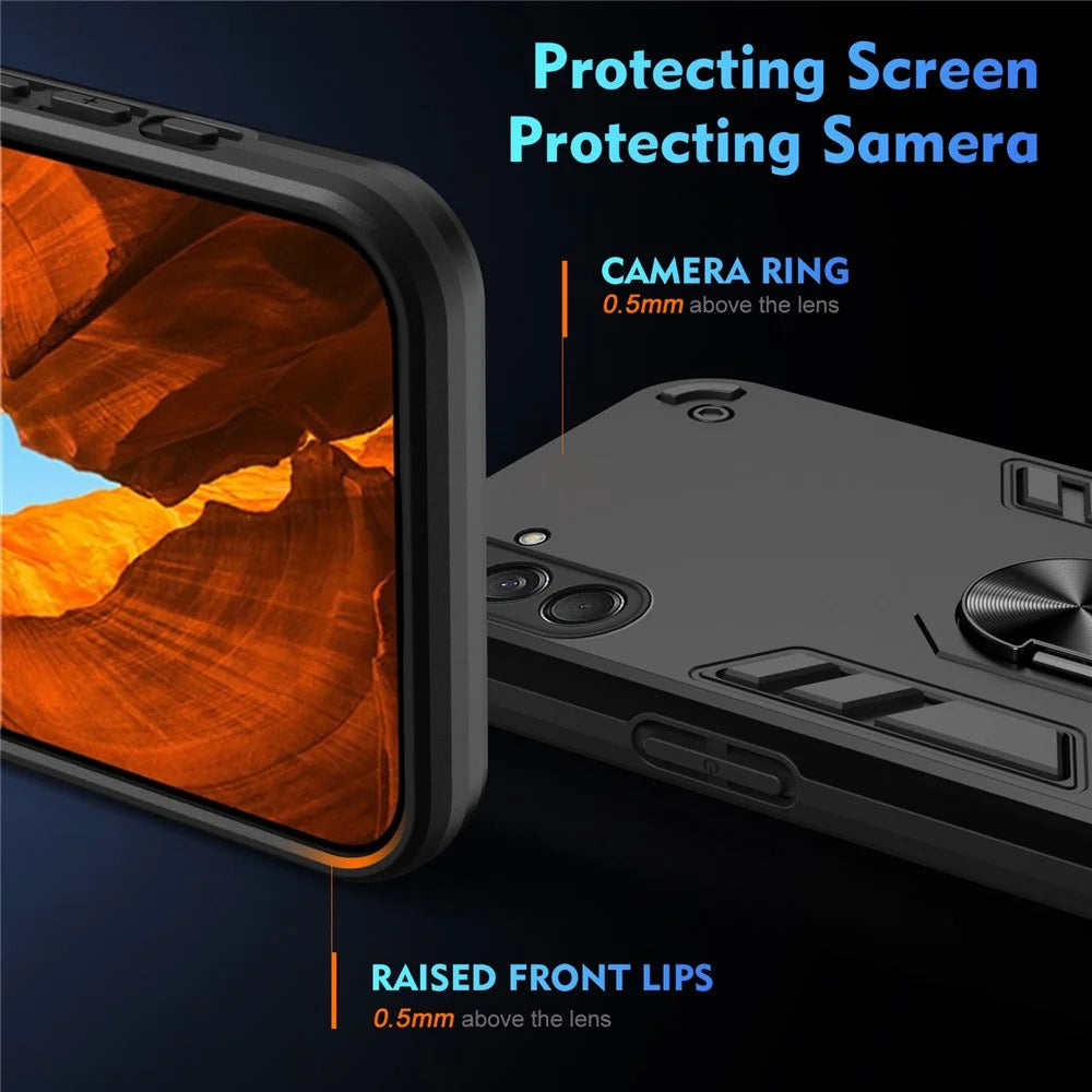 For Samsung Galaxy M55 5G Case PC+TPU Phone Cover with Rotation Ring Grip - Black - 4