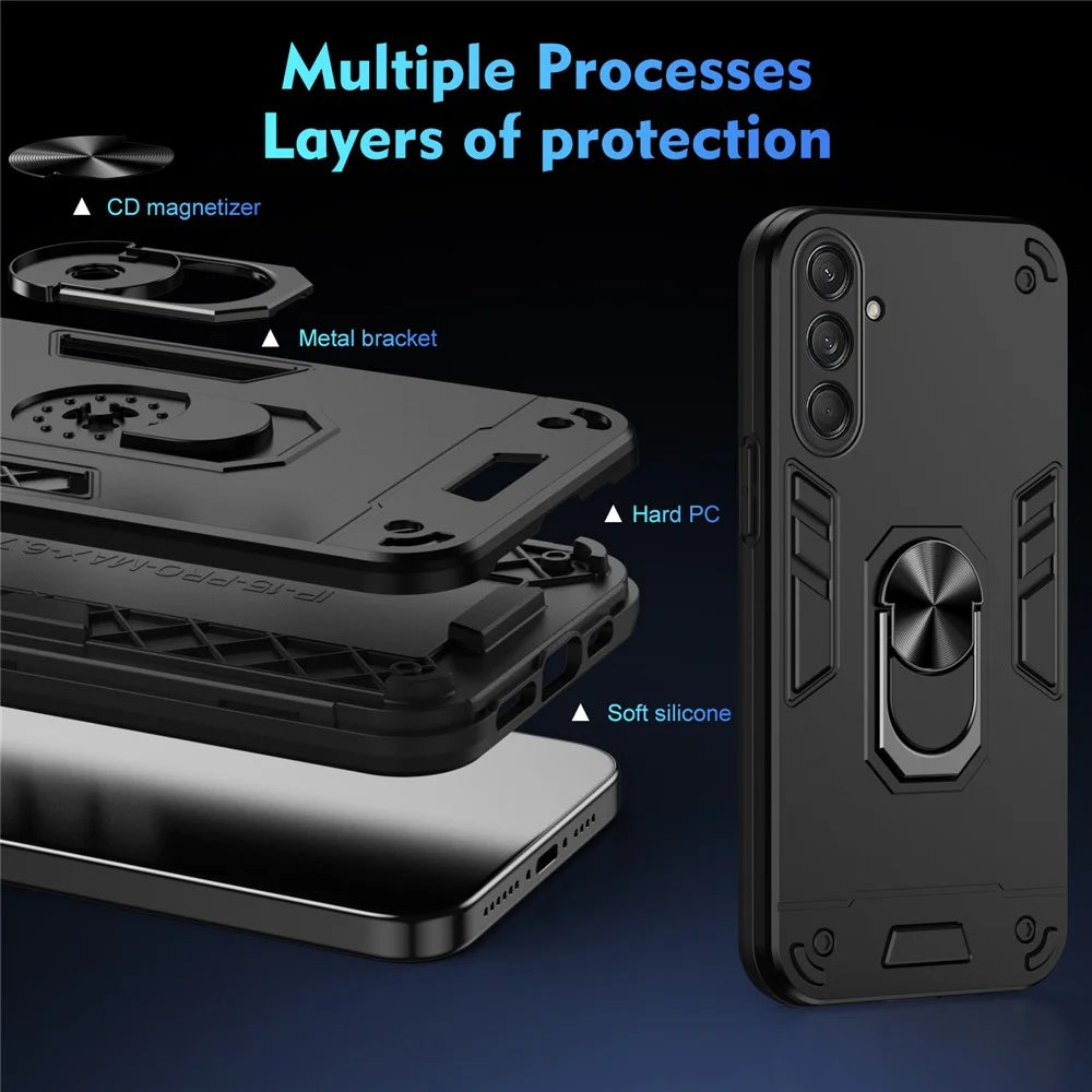 For Samsung Galaxy M55 5G Case PC+TPU Phone Cover with Rotation Ring Grip - Black - 7