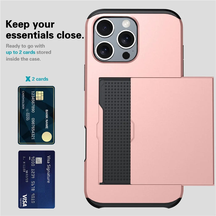 For iPhone 16 Pro Max Case TPU + PC Protective Phone Cover with Card Holder - Rose Gold - 3