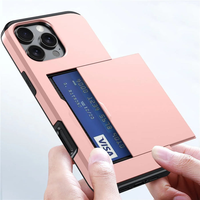 For iPhone 16 Pro Max Case TPU + PC Protective Phone Cover with Card Holder - Rose Gold - 6