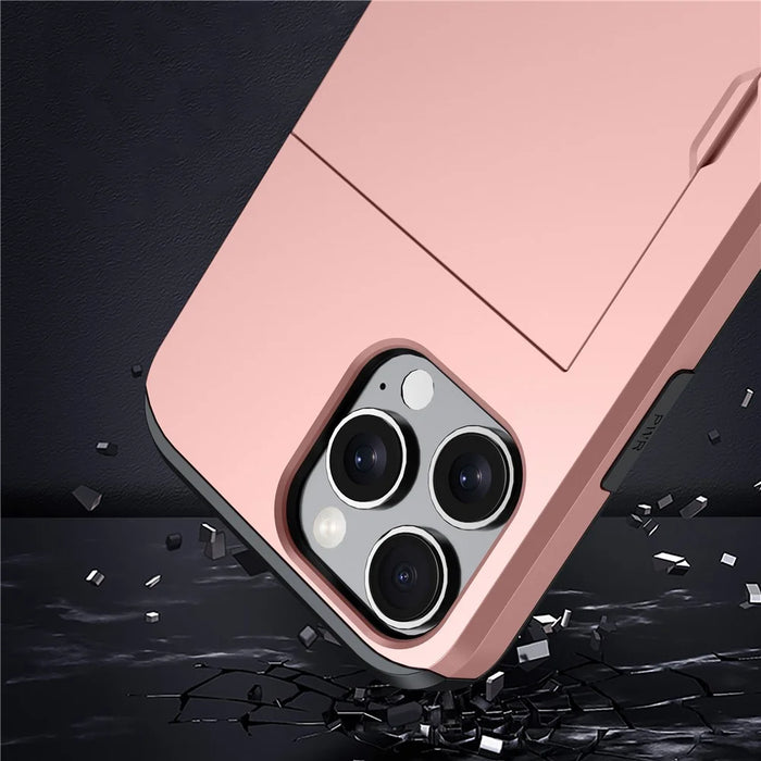 For iPhone 16 Pro Max Case TPU + PC Protective Phone Cover with Card Holder - Rose Gold - 7