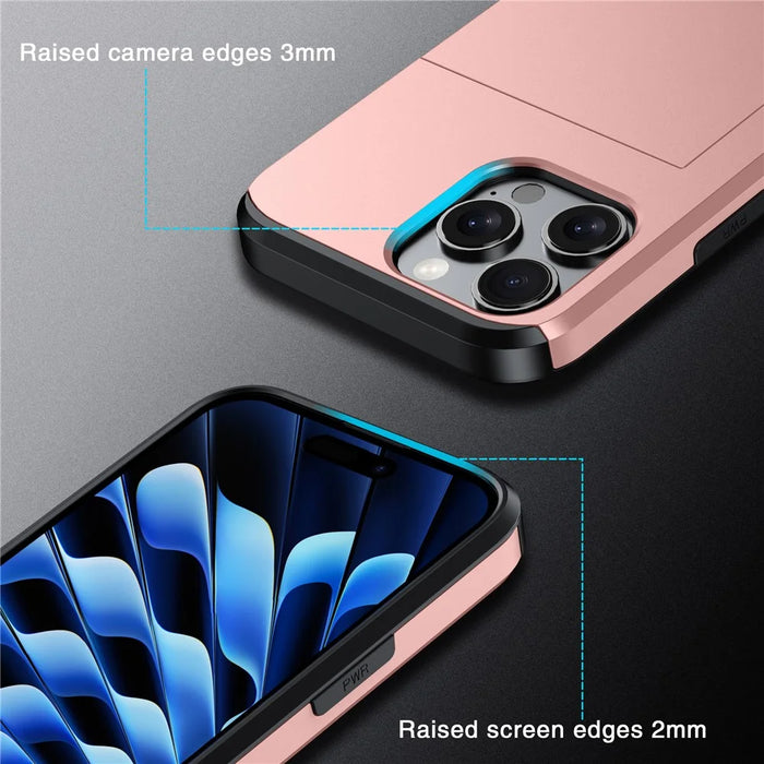 For iPhone 16 Pro Case Hidden Card Holder TPU + PC Phone Cover - Rose Gold - 4