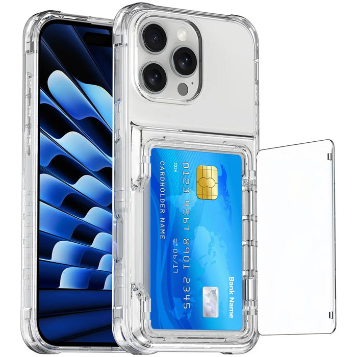 For iPhone 16 Pro Clear Case Kickstand Card Holder PC+TPU Phone Cover - Transparent - 2