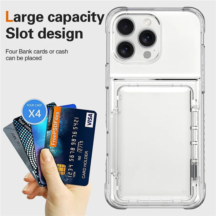 For iPhone 16 Pro Clear Case Kickstand Card Holder PC+TPU Phone Cover - Transparent - 4