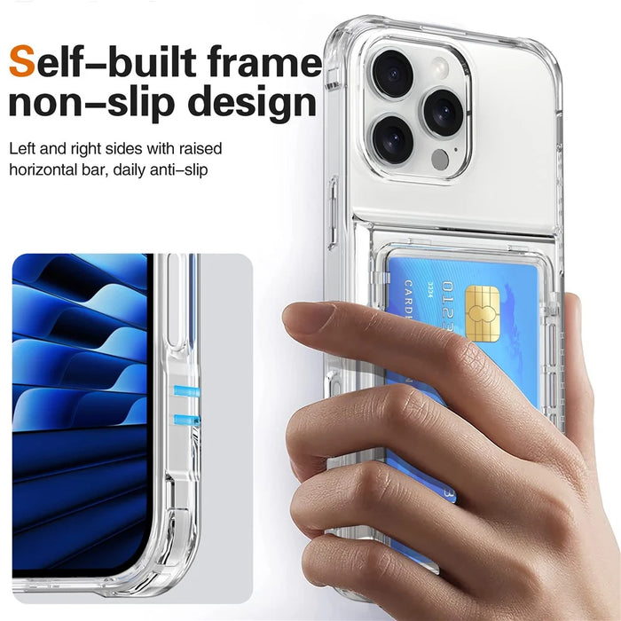 For iPhone 16 Pro Clear Case Kickstand Card Holder PC+TPU Phone Cover - Transparent - 5