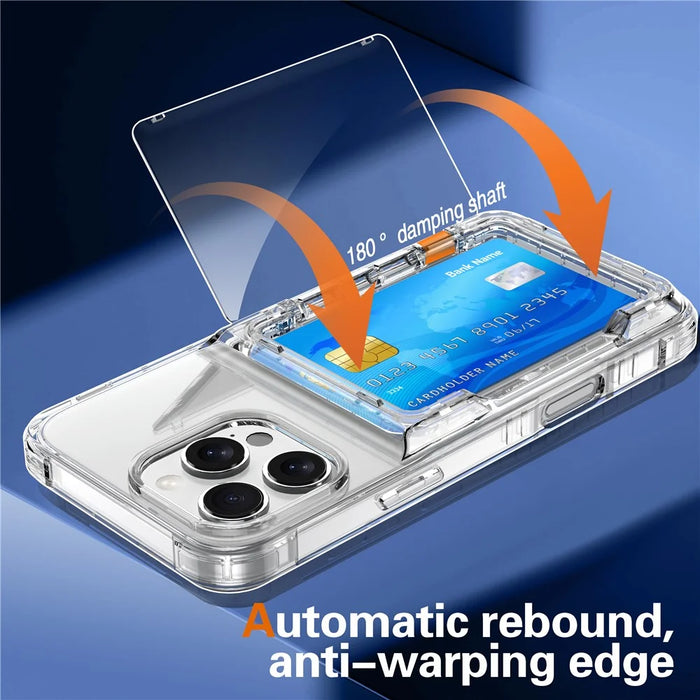 For iPhone 16 Pro Clear Case Kickstand Card Holder PC+TPU Phone Cover - Transparent - 6