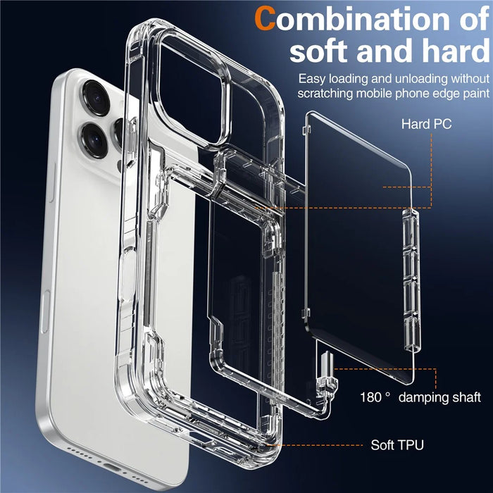 For iPhone 16 Pro Clear Case Kickstand Card Holder PC+TPU Phone Cover - Transparent - 7