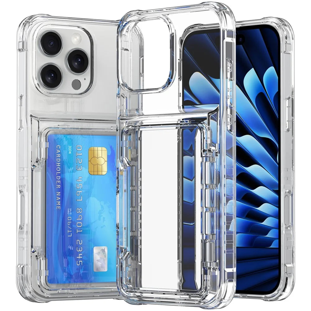 For iPhone 16 Pro Max Clear Case PC+TPU Phone Cover Card Holder Kickstand - Transparent - 3