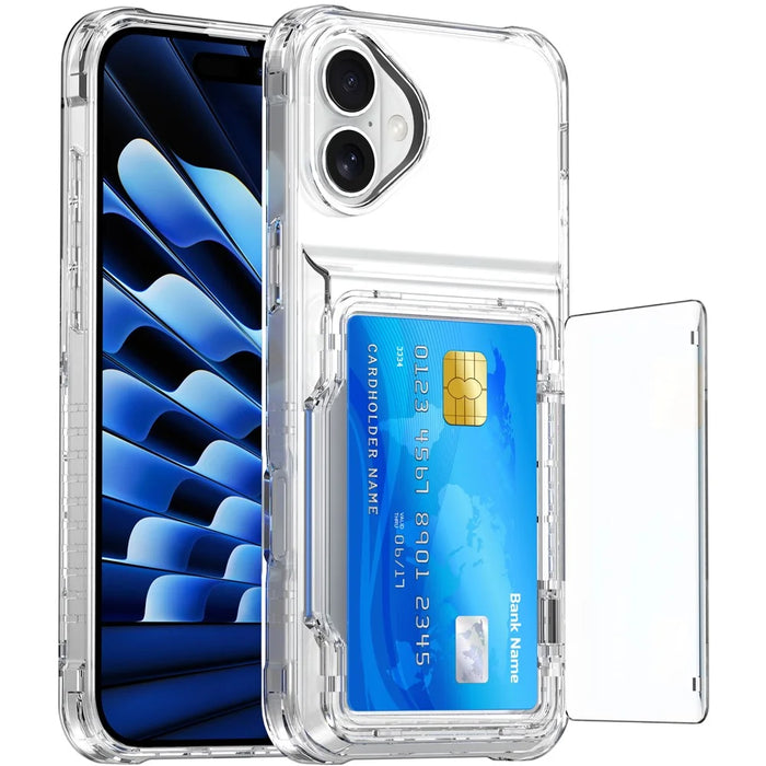 For iPhone 16 Plus Case PC+TPU Clear Phone Cover Card Holder Kickstand - Transparent - 2