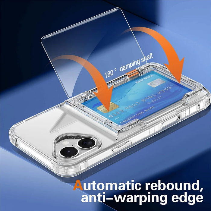 For iPhone 16 Plus Case PC+TPU Clear Phone Cover Card Holder Kickstand - Transparent - 6