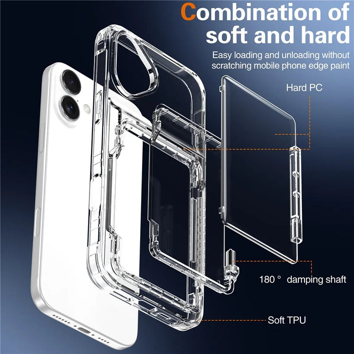 For iPhone 16 Plus Case PC+TPU Clear Phone Cover Card Holder Kickstand - Transparent - 7