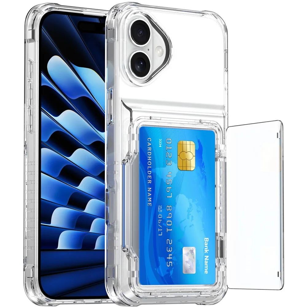 For iPhone 16 Case PC+TPU Phone Cover with Flip Kickstand Card Holder - Transparent - 2