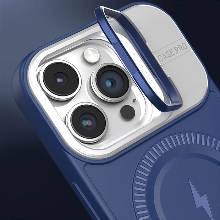 For iPhone 13 Pro Max Magnetic Case PC+TPU Phone Cover with Lens Frame Kickstand - Titanium Grey - 6
