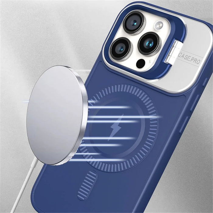For iPhone 14 Pro Case Lens Frame Kickstand PC+TPU Phone Cover Compatible with MagSafe - Black - 6
