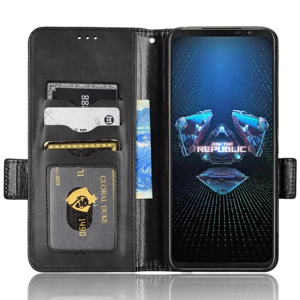 For Asus ROG Phone 5 Full Protection Triangle Pattern Imprinted Stand PU Leather Cover Flip Wallet Case with Strap - Black - 2