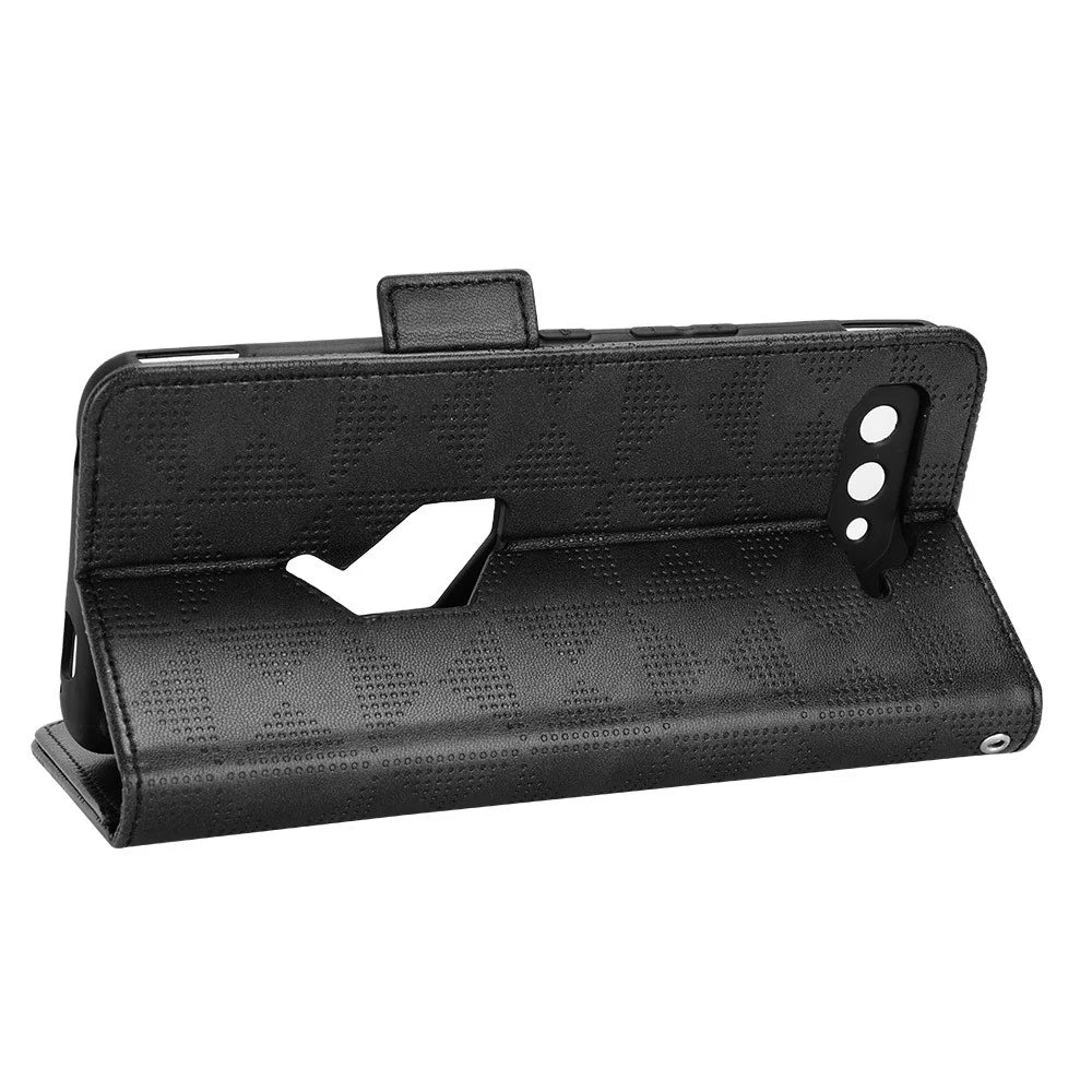 For Asus ROG Phone 5 Full Protection Triangle Pattern Imprinted Stand PU Leather Cover Flip Wallet Case with Strap - Black - 3