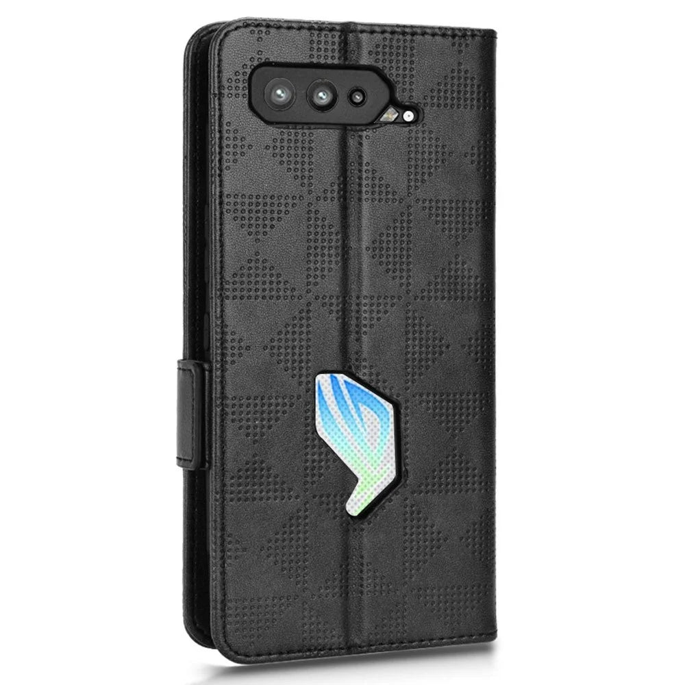 For Asus ROG Phone 5 Full Protection Triangle Pattern Imprinted Stand PU Leather Cover Flip Wallet Case with Strap - Black - 6