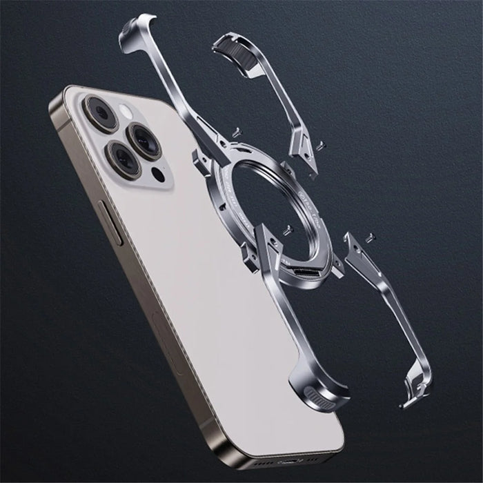 For iPhone 15 / 14 / 13 Bumper Case Frameless Aluminum Alloy Kickstand Phone Cover - Grey - 6