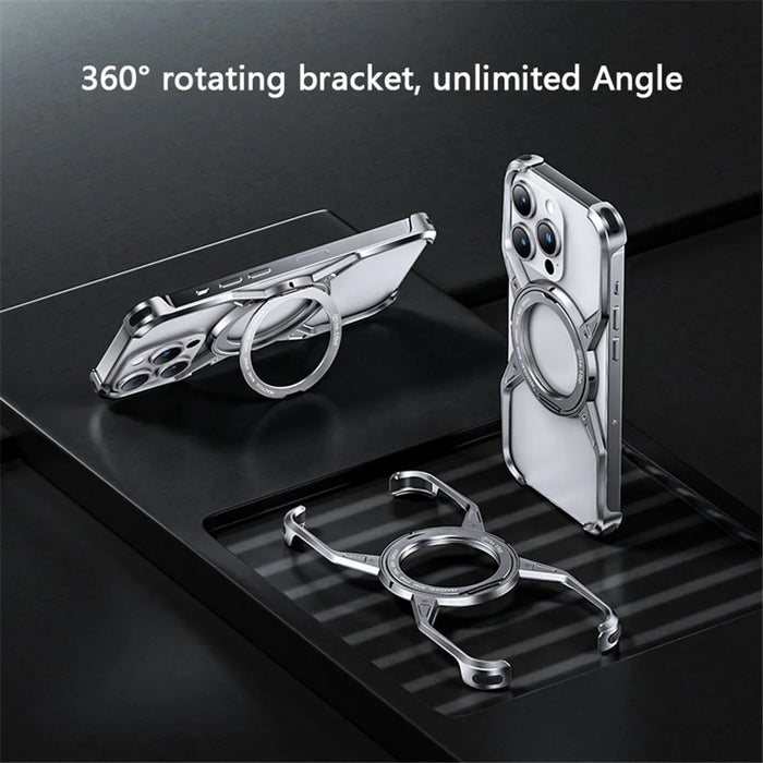 For iPhone 15 Pro Max / 14 Pro Max / 13 Pro Max Case Kickstand Frameless Aluminum Alloy Bumper Phone Cover - Grey - 2