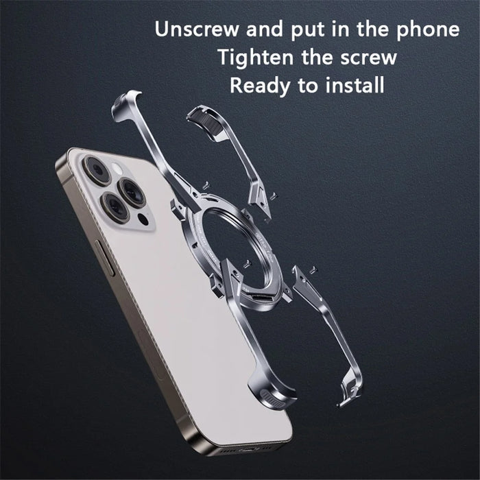For iPhone 15 Pro Max / 14 Pro Max / 13 Pro Max Case Kickstand Frameless Aluminum Alloy Bumper Phone Cover - Grey - 4