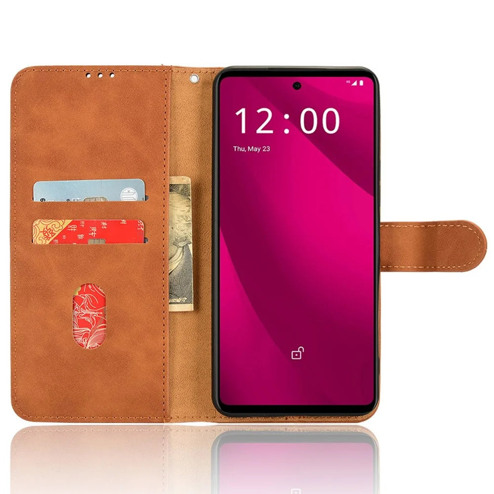 For T-Mobile REVVL 7 Pro / T Phone 2 Pro 5G Case PU Leather Flip Phone Cover - Brown - 2