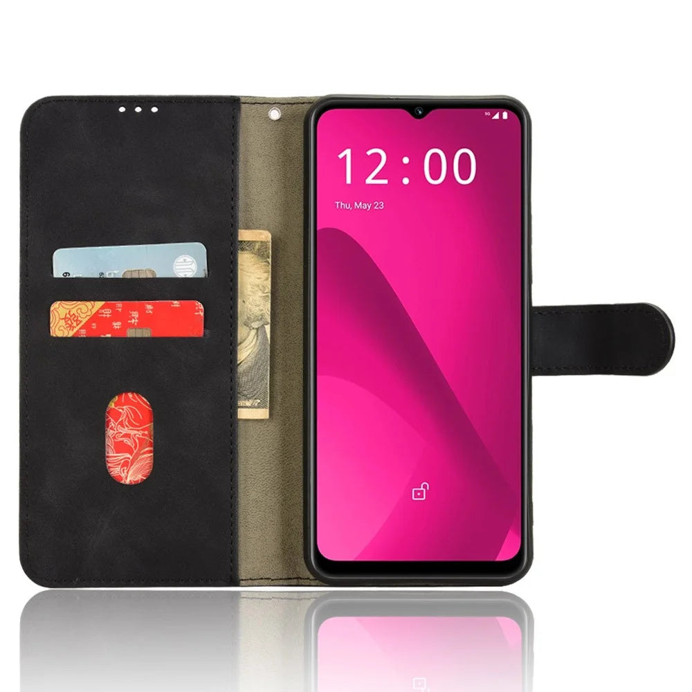 For T-Mobile REVVL 7 / T Phone 2 5G Case Skin Feel Leather Wallet Phone Cover - Black - 2
