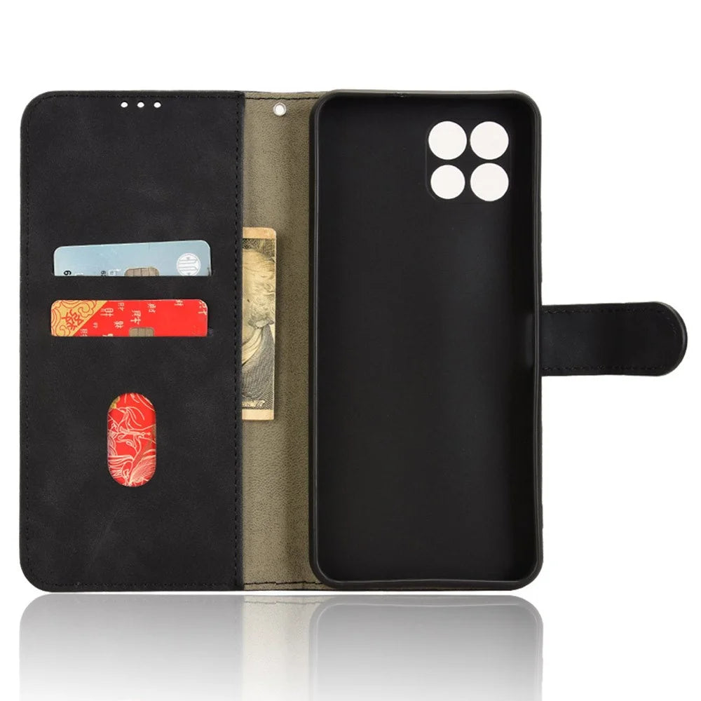 For T-Mobile REVVL 7 / T Phone 2 5G Case Skin Feel Leather Wallet Phone Cover - Black - 4