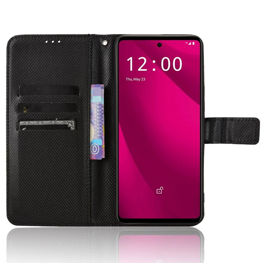 For T-Mobile REVVL 7 Pro / T Phone 2 Pro 5G Case Diamond Texture Leather Phone Cover - Black - 2