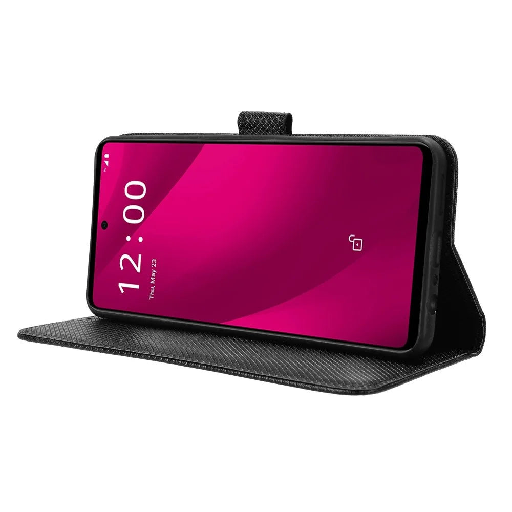For T-Mobile REVVL 7 Pro / T Phone 2 Pro 5G Case Diamond Texture Leather Phone Cover - Black - 3
