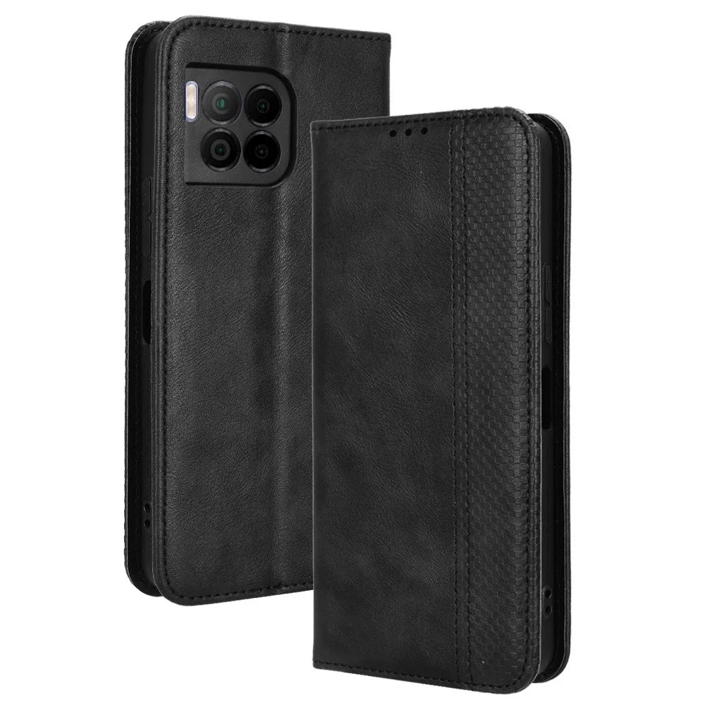 For T-Mobile REVVL 7 Pro / T Phone 2 Pro Case Magnetic Closing Retro Leather Phone Cover - Black - 1