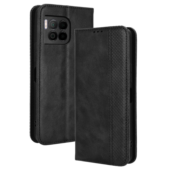 For T-Mobile REVVL 7 Pro / T Phone 2 Pro Case Magnetic Closing Retro Leather Phone Cover - Black - 1