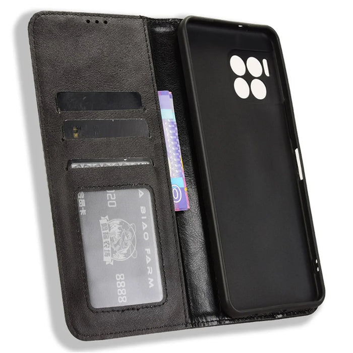 For T-Mobile REVVL 7 Pro / T Phone 2 Pro Case Magnetic Closing Retro Leather Phone Cover - Black - 5