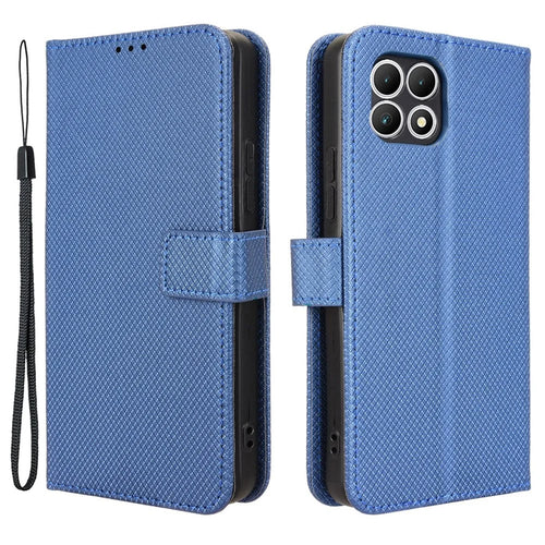 For T-Mobile REVVL 7 / T Phone 2 5G Case Leather Stand Wallet Phone Cover Diamond Texture - Blue - 1