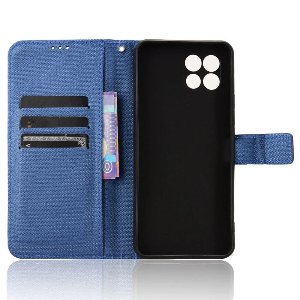 For T-Mobile REVVL 7 / T Phone 2 5G Case Leather Stand Wallet Phone Cover Diamond Texture - Blue - 4