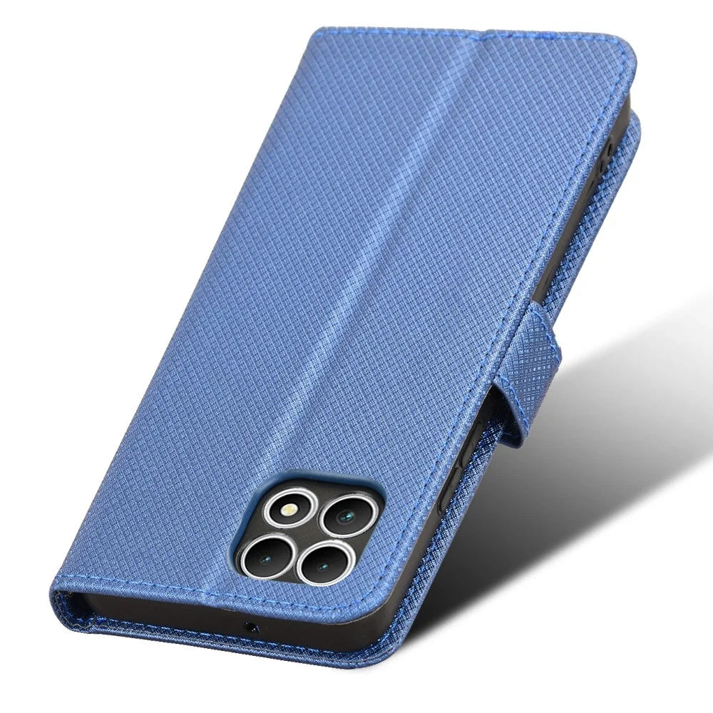 For T-Mobile REVVL 7 / T Phone 2 5G Case Leather Stand Wallet Phone Cover Diamond Texture - Blue - 5