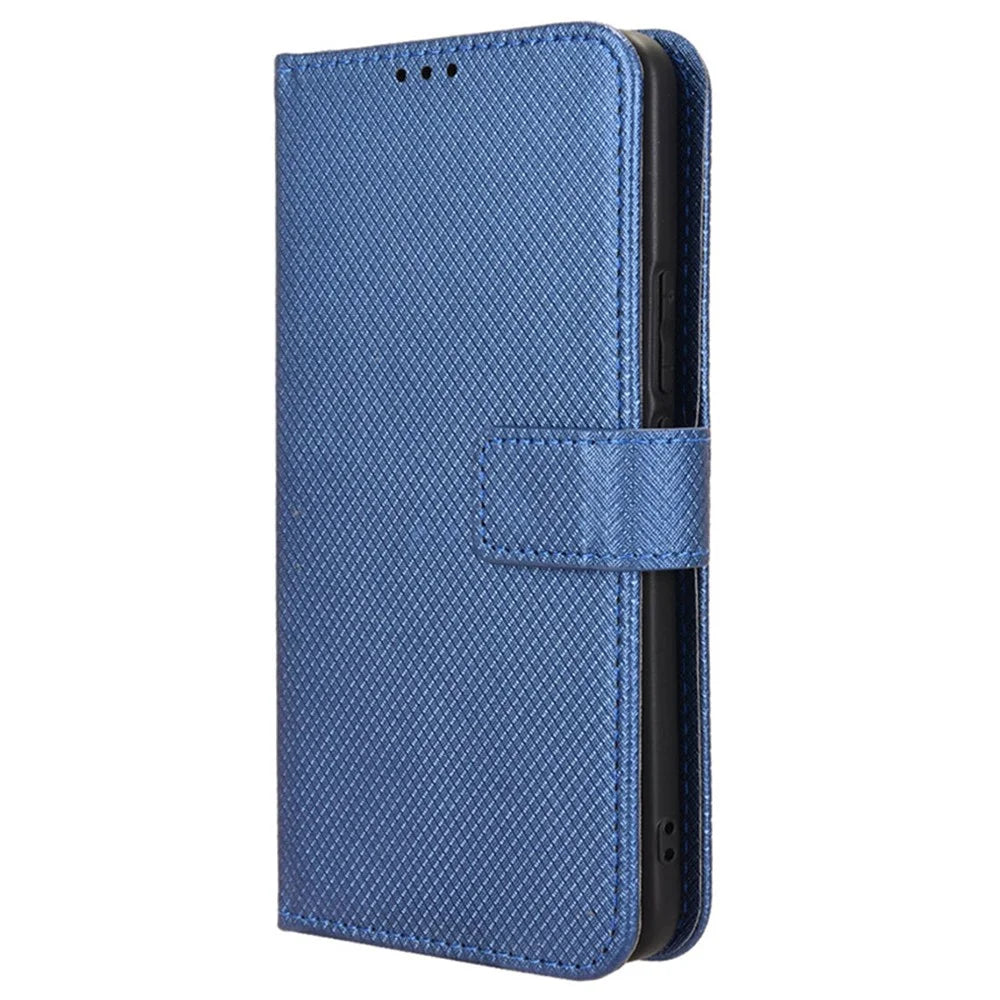 For T-Mobile REVVL 7 / T Phone 2 5G Case Leather Stand Wallet Phone Cover Diamond Texture - Blue - 6