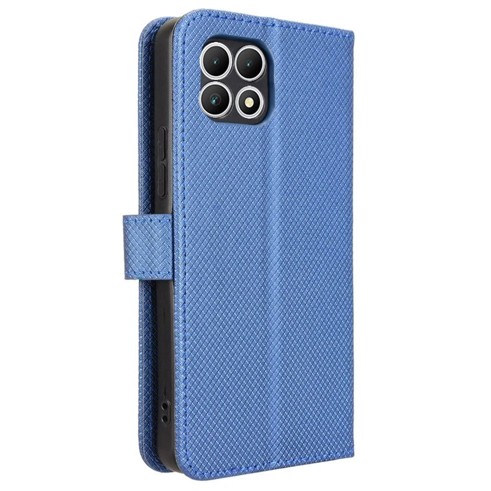 For T-Mobile REVVL 7 / T Phone 2 5G Case Leather Stand Wallet Phone Cover Diamond Texture - Blue - 7