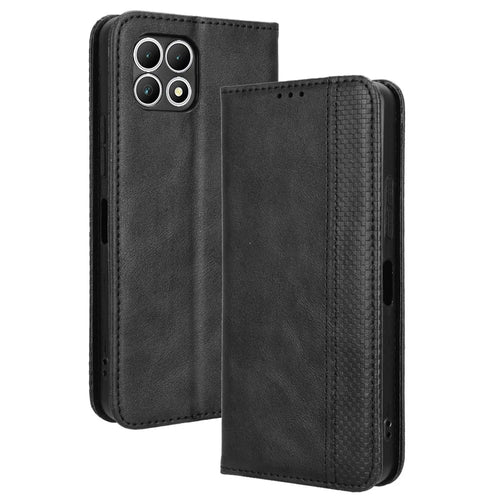 For T-Mobile REVVL 7 / T Phone 2 Case Magnetic Closing Retro Leather Phone Cover - Black - 1