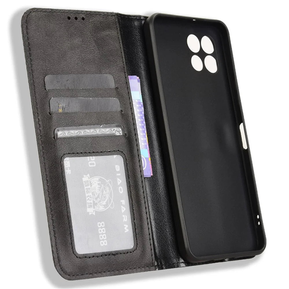 For T-Mobile REVVL 7 / T Phone 2 Case Magnetic Closing Retro Leather Phone Cover - Black - 5