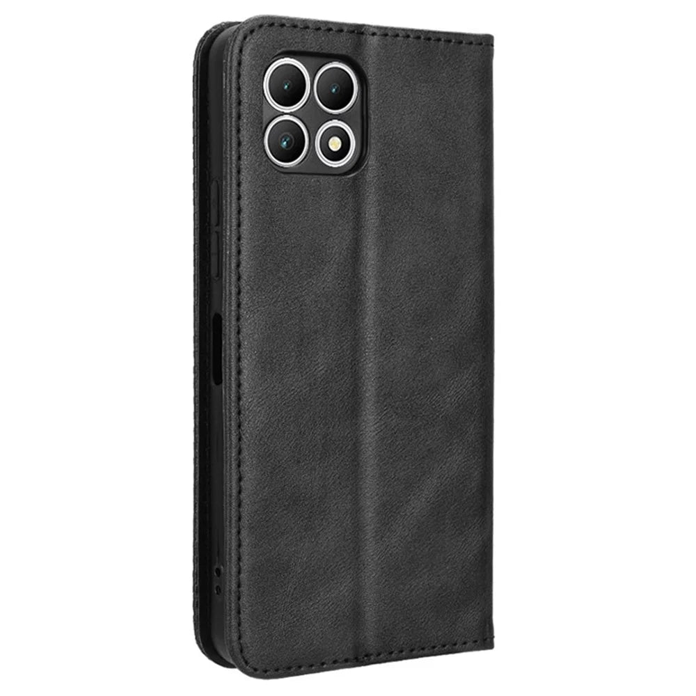 For T-Mobile REVVL 7 / T Phone 2 Case Magnetic Closing Retro Leather Phone Cover - Black - 7