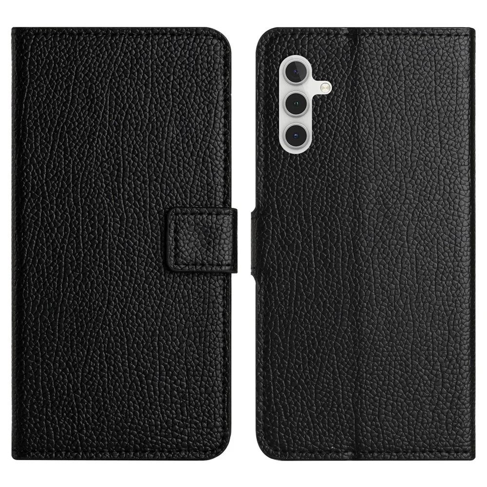 For Samsung Galaxy S24 FE Case Wallet Litchi Texture Leather Phone Cover - Black - 1