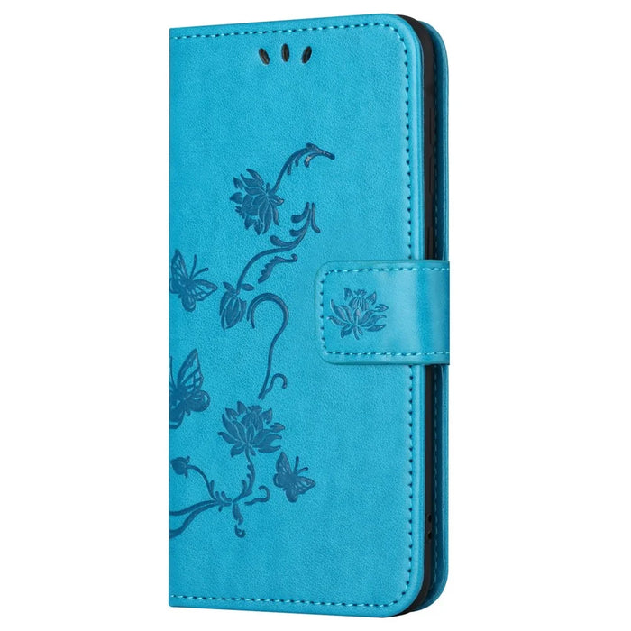 For Samsung Galaxy S24 FE Case Leather Phone Cover Butterfly Flower Pattern - Blue - 5
