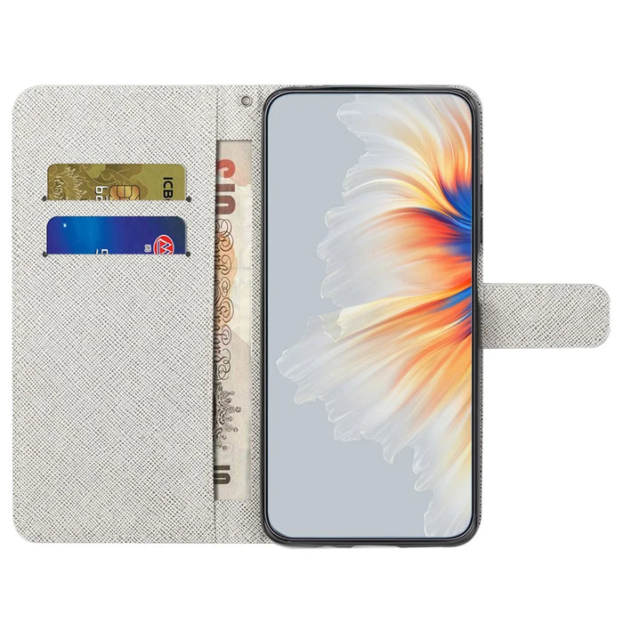 For Samsung Galaxy S24 FE Case Leather Phone Cover Cross Texture Pattern Printing - Blue Flower - 2