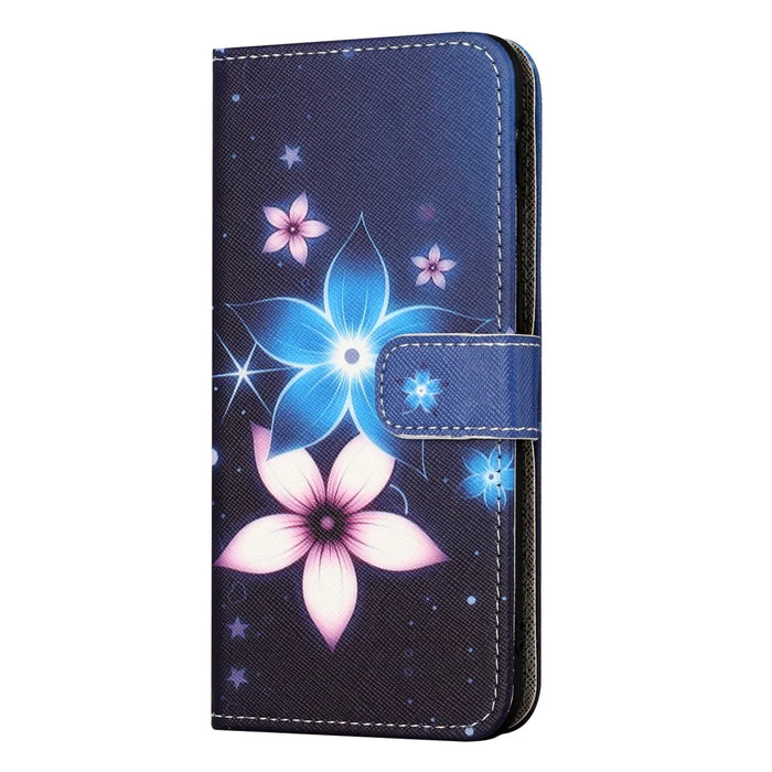 For Samsung Galaxy S24 FE Case Leather Phone Cover Cross Texture Pattern Printing - Blue Flower - 5