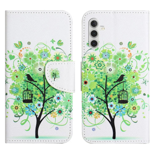 For Samsung Galaxy S24 FE Wallet Case Pattern Printing Leather Phone Cover - Green Tree - 1