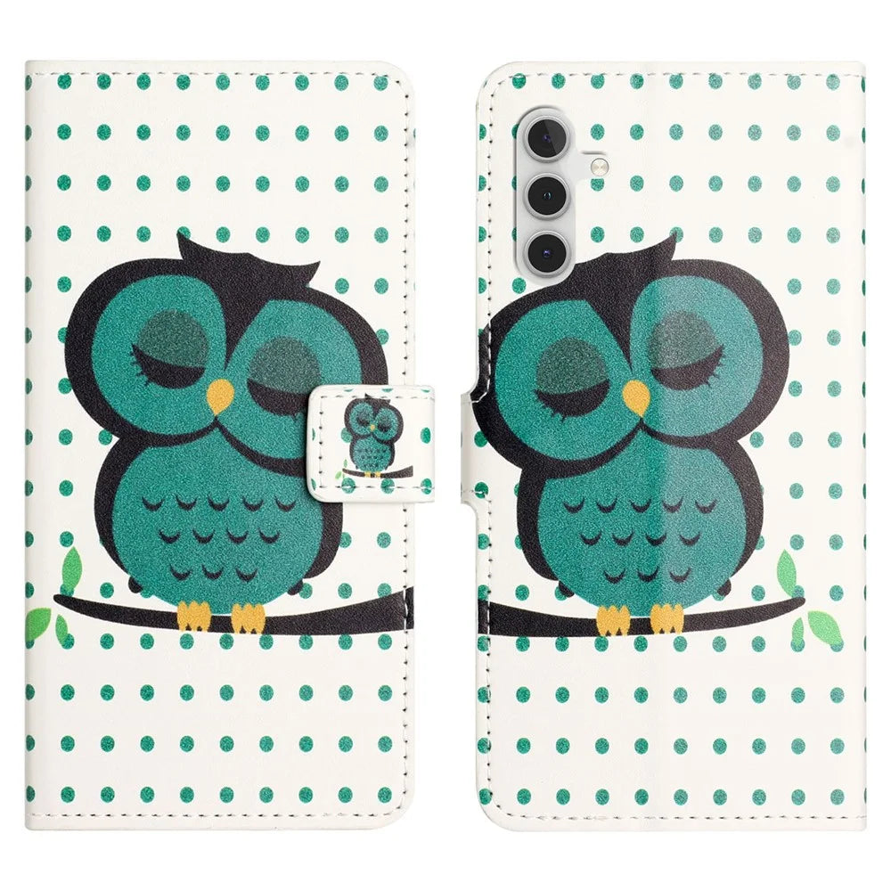 For Samsung Galaxy S24 FE Case Wallet PU Leather Flip Phone Cover Pattern Printing - Dots / Owl - 1