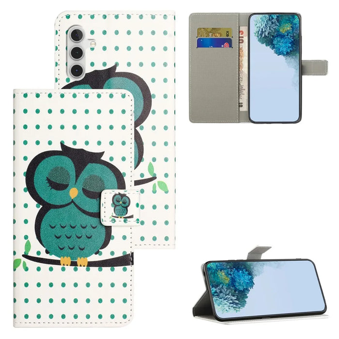 For Samsung Galaxy S24 FE Case Wallet PU Leather Flip Phone Cover Pattern Printing - Dots / Owl - 4