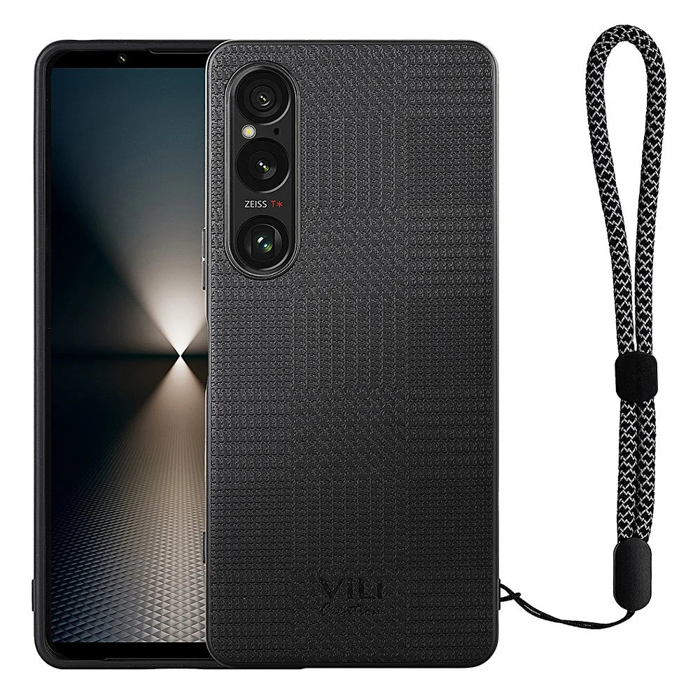 VILI TH Series for Sony Xperia 1 VI Case PU Leather+PC+TPU Cell Phone Cover with Wrist Strap - Black - 1