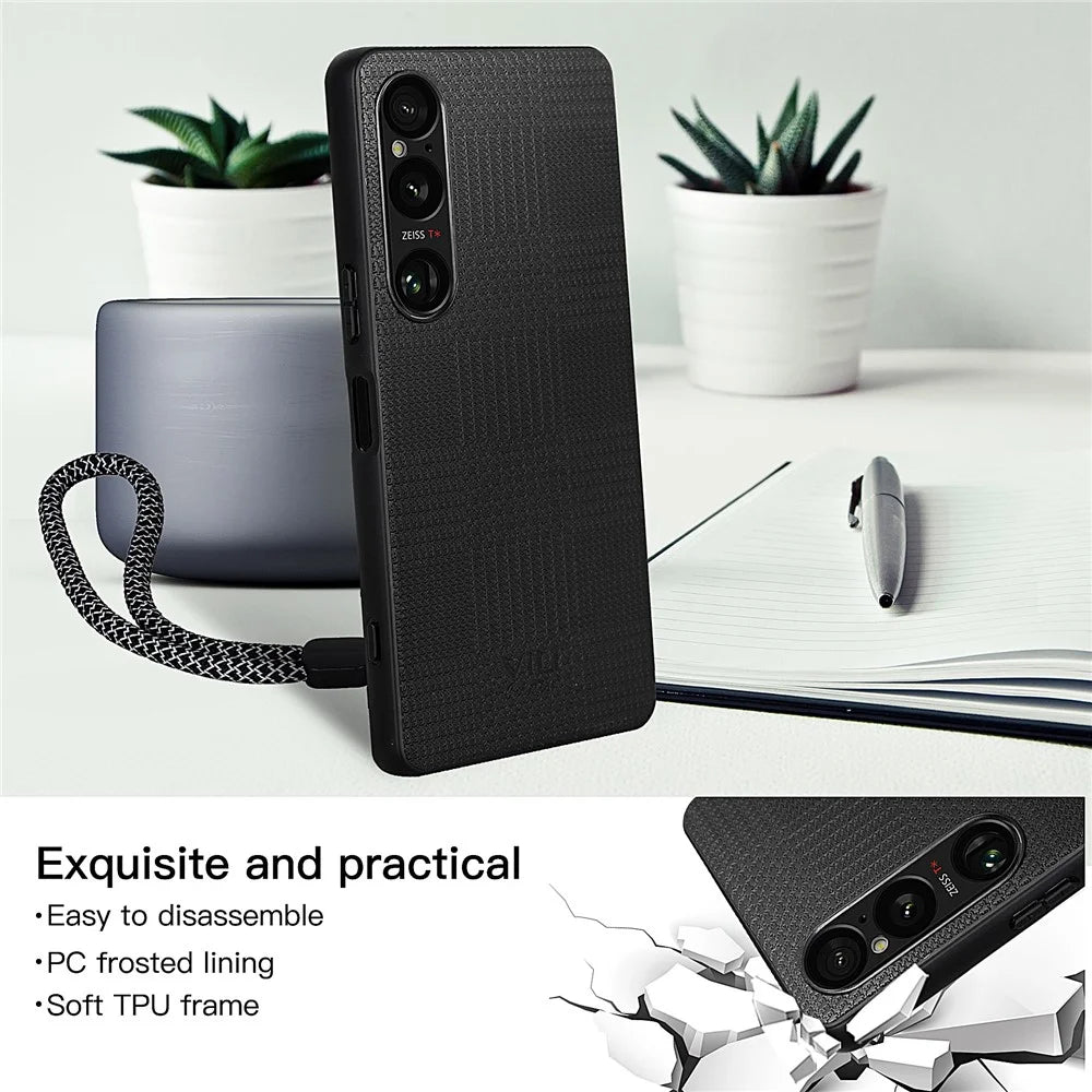 VILI TH Series for Sony Xperia 1 VI Case PU Leather+PC+TPU Cell Phone Cover with Wrist Strap - Black - 3