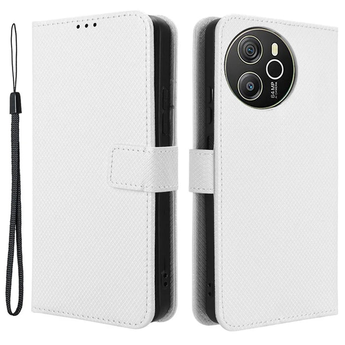 For Blackview Shark 8 / Oscal Tiger 12 Case Diamond Texture Leather Phone Cover Wallet - White - 1